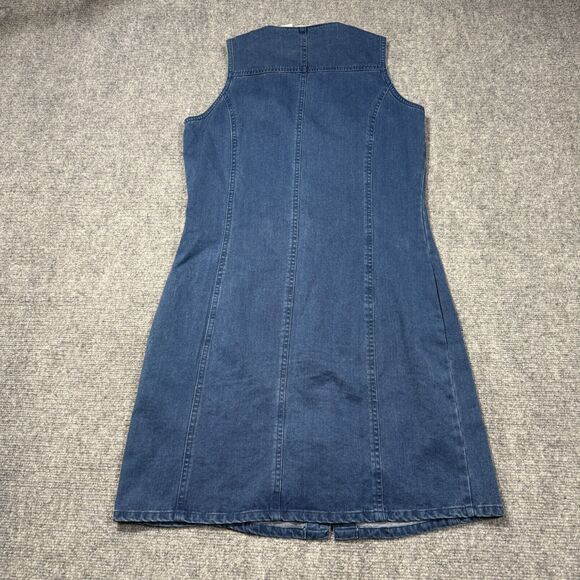 Vtg Relativity Denim Dress Small Midi Button Pockets Vneck Y2K 90s Cottagecore - Picture 2 of 9